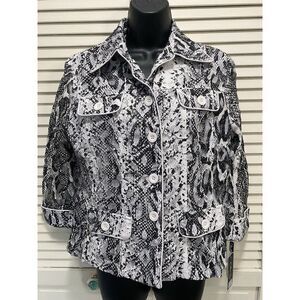 Clara S Black/White Lace Snake Print Shirt/Jacket‎ Button Up Size M  Lined